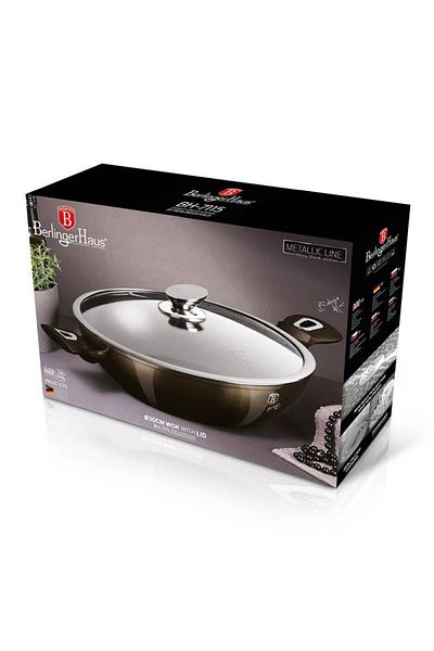Berlinger WOK pan with lid with marble surface 30 cm Shiny Black Edition