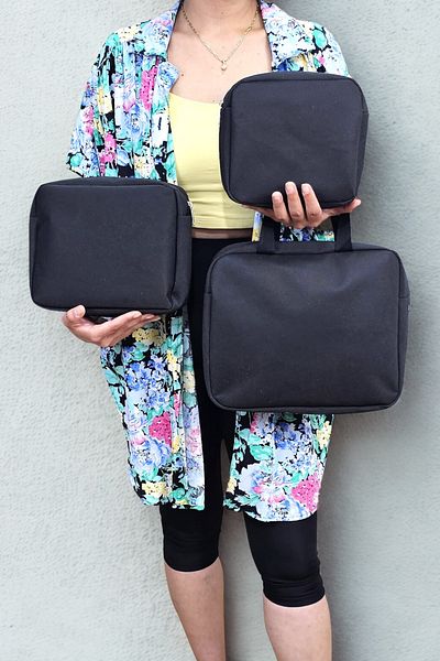 Woys Bags Černá barevná 3dílná taštička na make-up, cestovní taštička na make-up, vhodná pro přenášení kosmetiky a oblečení