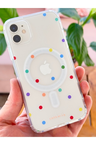 Fibaks Apple iPhone 11 Kılıf Magsafe Wireless Şarj Destekli Renkli Benekli No...