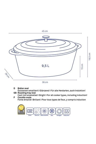 KELA Keck Lang Cast iron baking tray with lid CALIDO 35 x 28.5 cm red