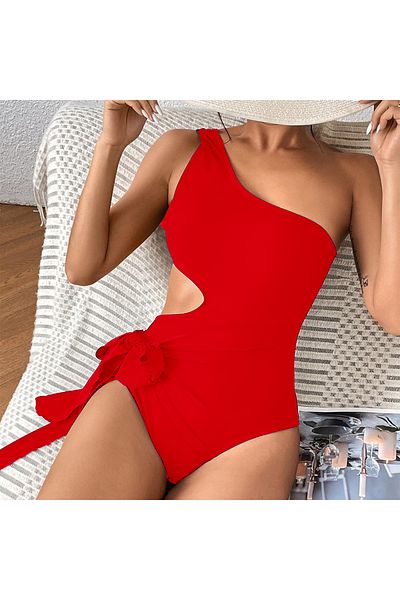 EZRA Women's One Shoulder Gathering Effect Swimsuit