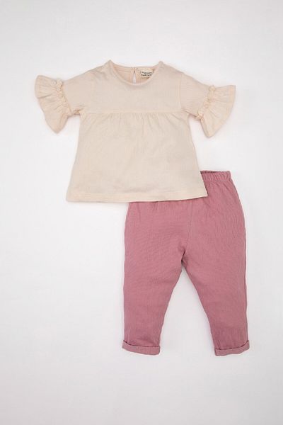 DeFacto Baby Girl 2-Piece Set Half Sleeve Blouse Pants with Elastic Waist C4013A524Sm