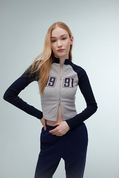 DeFacto Stand Collar Printed Ribbed Cardigan - Zippered, C3252ax24sp
