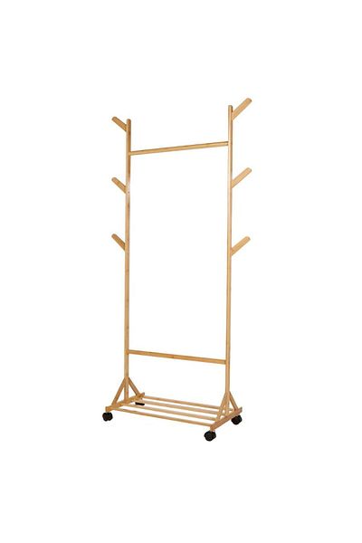 Quasar & Co. Hallway hanger, Quasar & Co.®, with wheels, suitable for clothes/shoes, bamboo, 60x35x155 cm, natural