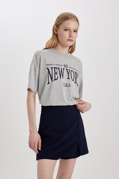 DeFacto Oversize Wide Fit Crew Neck Printed Short Sleeve T-Shirt C3677Ax24Sp