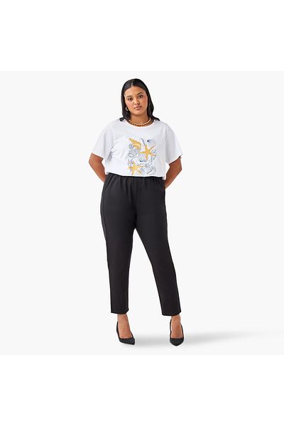 Ulla Popken Plus Size Ulla Popken Seashell Print Round Neck T-shirt with Short Sleeves