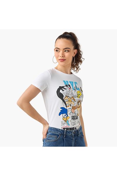 SP Characters Looney Tunes Print T-shirt with Short Sleeves