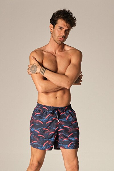 LUGMO Erkek Deniz Şortu Cepli Polyester Su Yitici Özellik Tahriş Etmeyen Astarlı Lacivert