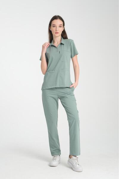 YILMAZ Üniforma Petrol yeşil POLO yaka Unisex likralı ütü istemeyen doktor he...