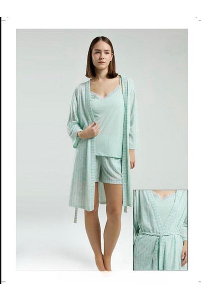 Pierre Cardin Set pijama 3 piese pentru femei Mint Robe cu pantaloni scurți P.I.E..R8.O.Z..6..E.L.T.6.