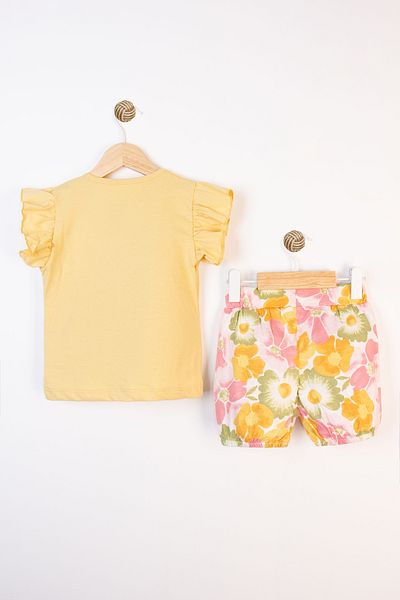 Miniworld Floral Patterned Ruffled Sleeves Cotton Summer Shorts Casual Baby Girl Suit