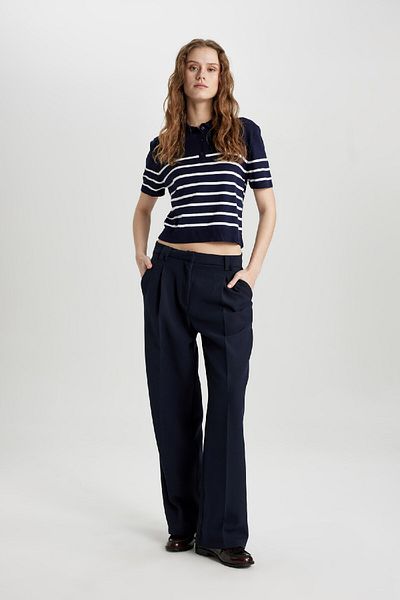 DeFacto Polo Neck Striped Knitwear T-Shirt - Regular Fit, Short Sleeve C4402ax24sm