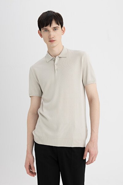 DeFacto Μπλουζάκι πόλο με λεπτή εφαρμογή, κοντό μανίκι, βασικό απλό πλεκτό μπλουζάκι πόλο Y5369azgr470