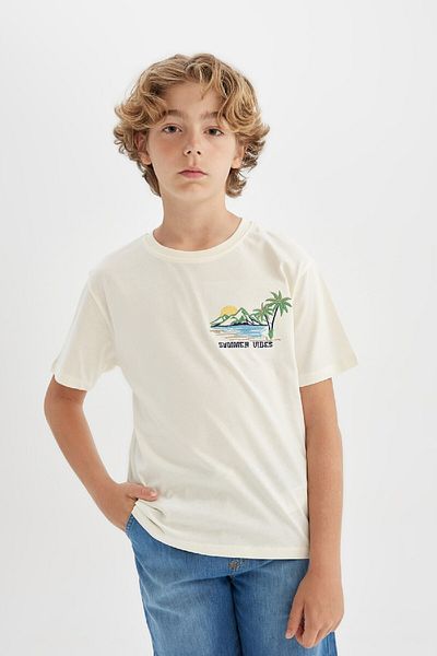 DeFacto Boy's Crew Neck Embroidered Short Sleeve T-shirt C4655a824sm