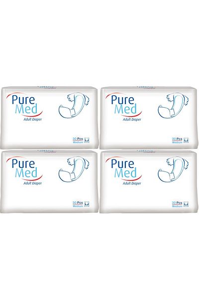 Puremed Patient Diaper with Waist Band Textile Surface Medium M-Medium 120 Pieces (4Pk*30)