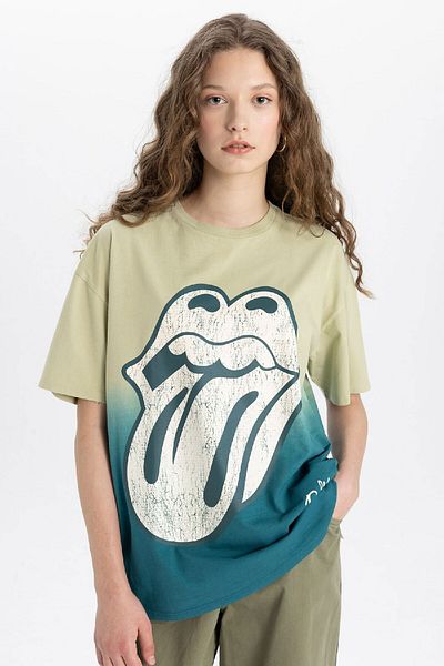 DeFacto Rolling Stones Oversize Wide Fit Crew Neck Short Sleeve T-Shirt C3770Ax24Sm