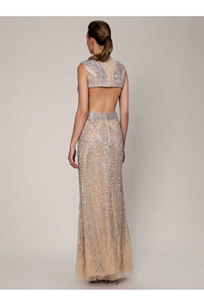 Roman İşlemeli Sırt Detaylı Nişan Elbisesi Bej K1961104_024