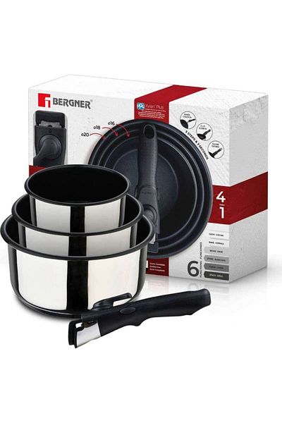 Bergner Stainless steel pot set with non-stick coating Click&Cook 3 pcs 16, 18, 20 cm