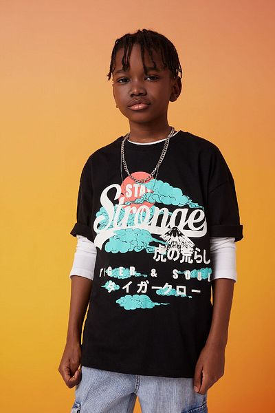 DeFacto Boy's Oversize Fit Crew Neck Printed Short Sleeve T-Shirt C3167A824SM