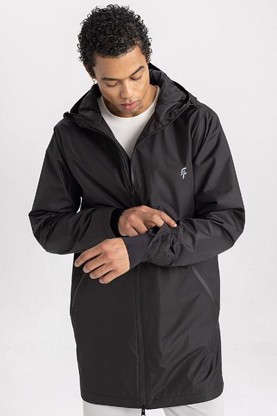 DeFacto Fit Water Repellent - Αδιάβροχο παλτό αντιανεμικό με κουκούλα, τσέπη με φερμουάρ, μακρύ C3972ax24sp