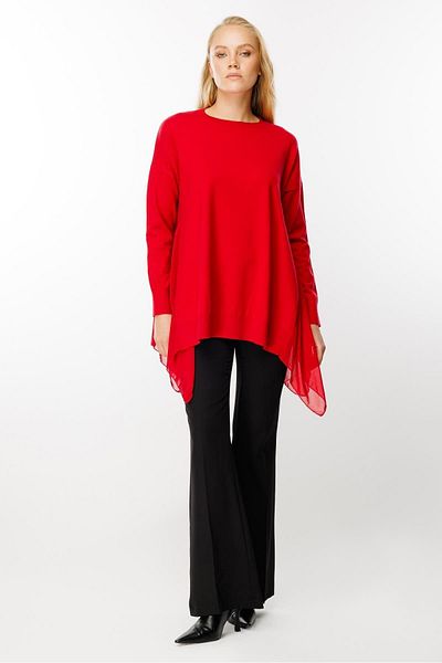 Ghisa Chiffon Detailed Knitwear Tunic Red