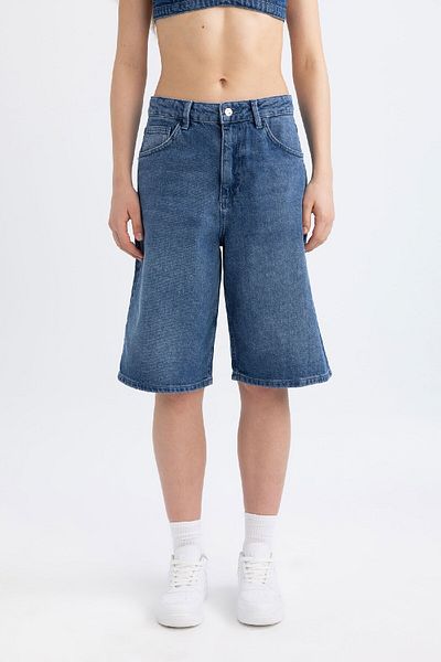 DeFacto Afra x DeFacto Pantaloni scurți din denim bermudă cu talie înaltă C4111AX24SP