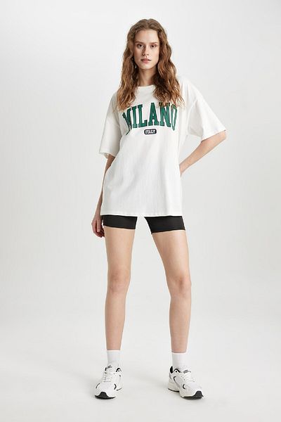 DeFacto Oversize Wide Fit Crew Neck Printed Short Sleeve T-Shirt C4162Ax24Sp