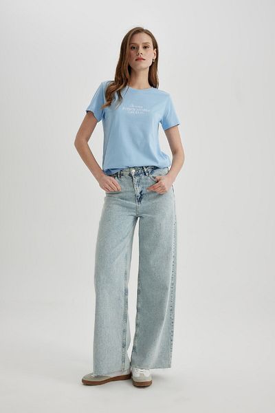 DeFacto Tricou din bumbac pieptănat cu decolteu rotund cu imprimeu - C4068ax24sp