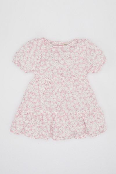 DeFacto Baby Girl Floral Short Sleeve Crinkle Viscose Dress C2193a524sm