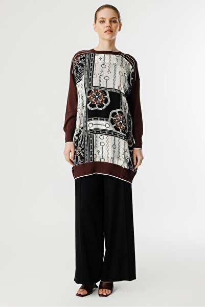 Ghisa Triko Mixli Tunik Kahve Siyah Zincir Kahve