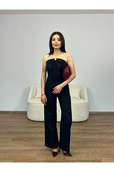 Nesil Strapless Suit with Pocket and Bow Front