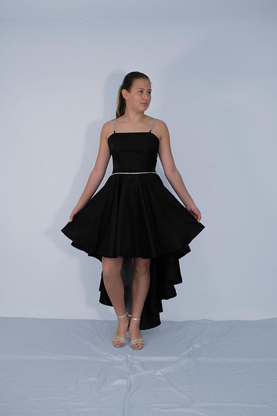 NIGHT SEARCHER Girl's Evening Dress Black Cord Stone Strap Sunsihe Fabric Tail Evening Dress 10-15 Years