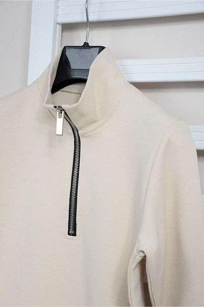 KİDSPİTİRCİK Half Zip Beige Regular Fit Comfortable Fit Stand Collar Sweatshirt (Lakos Fabric)