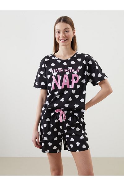 LC Waikiki Crew Neck Printed Women's Shorts Pajamas Set