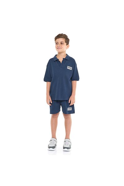 Victor and Jane Boys' Navy Blue 2-Piece Jacquard Set with Pockets