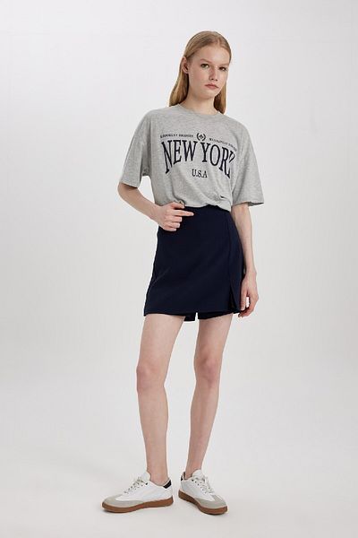 DeFacto Oversize Wide Fit Crew Neck Printed Short Sleeve T-Shirt C3677Ax24Sp