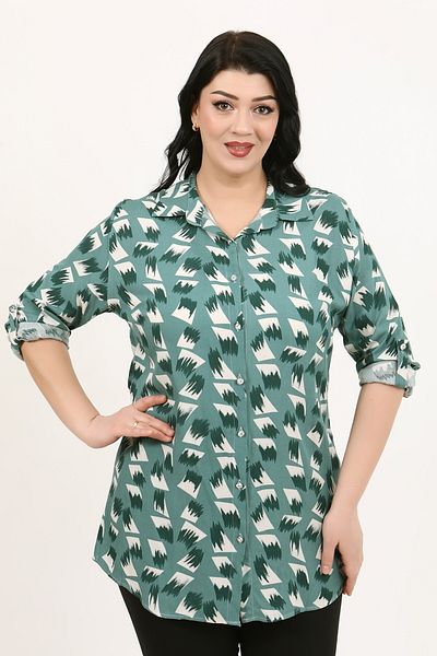 By Alba Collection Cămașă de damă, albastră, din bumbac, viscoză, mărime mare