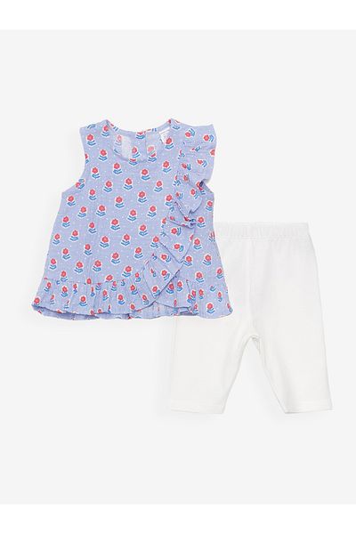 LC Waikiki Crew Neck Sleeveless Printed Baby Girl Blouse and Pants 2 Piece Set