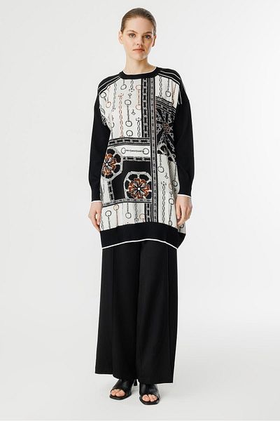 Ghisa Knitwear Mixed Tunic Brown Black Chain Black