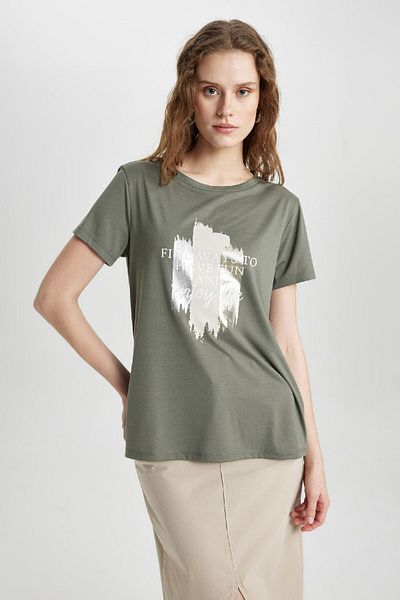 DeFacto Potištěné tričko Crew Neck Relax Fit C3678ax24sp