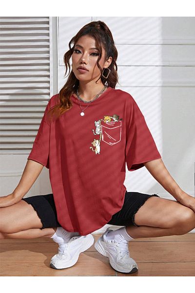 Hunors Sportswear & Company Unisex γυναικείο/ανδρικό μπλουζάκι CAT πολύχρωμο με στάμπα, Oversize, βαμβακερό λαιμό, χτενισμένο βαμβακερό μπλουζάκι