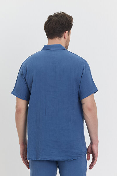 KURULAR RİZE BEZLERİ Чоловіча сорочка - Сорочка з коротким рукавом і мусліновим коміром - 4040