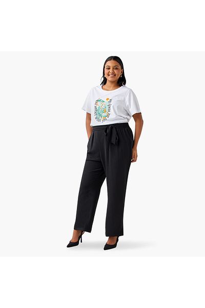 Ulla Popken Plus Size Ulla Popken Graphic Print Round Neck T-shirt with Short Sleeves