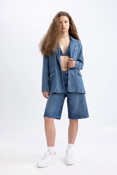 DeFacto Afra x DeFacto Pantaloni scurți din denim bermudă cu talie înaltă C4111AX24SP