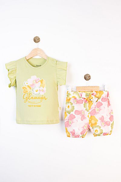 Miniworld Floral Patterned Ruffled Sleeves Cotton Summer Shorts Casual Baby Girl Suit