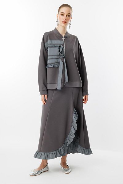 Ghisa Ruffle Detailed Suit Gray