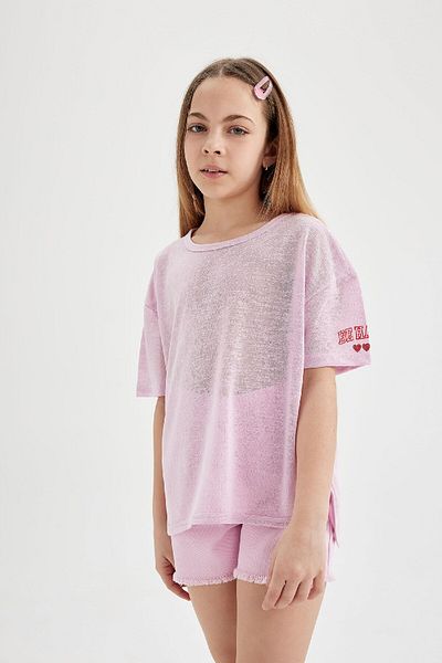 DeFacto Tricou cu mânecă scurtă imprimat supradimensionat pentru fete C4606a824sm