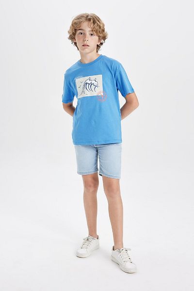 DeFacto Tricou cu mânecă scurtă imprimat cu decolteu rotund pentru băiat C4657A824HS