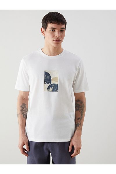 LC Waikiki Bedrucktes Herren-T-Shirt aus gekämmter Baumwolle mit Rundhalsausschnitt