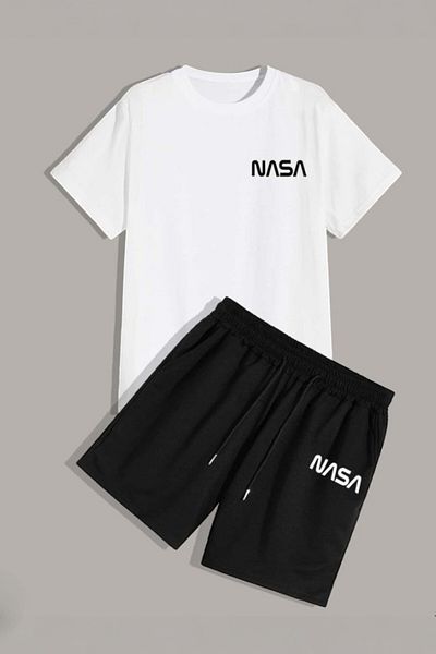Trendy Merry Store Black and White Nasa Printed Unisex Children's Summer Suit
